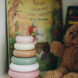 Pyramid Color Sorting Stacking Natural Wood Toy, First Birthday Gift From Granny - thumbnail 4