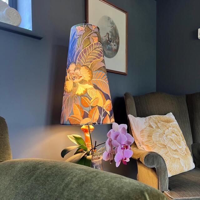 Floral Midnight Velvet Cone Lampshade, Extra Tall Lampshade Hidden Paradise Midnight - image 1