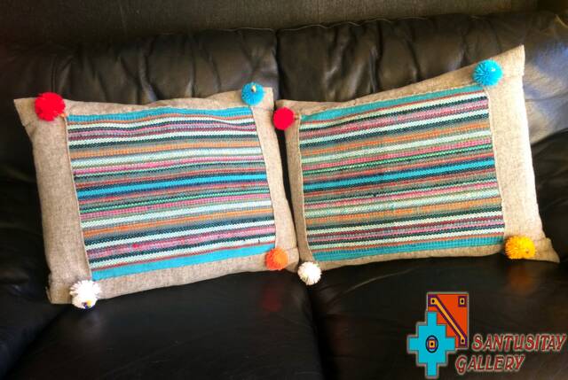 Pair Of Hand Crafted On The Loom Turquoise Grey Cushion Cover Pillow 54 X 44 cm Llama Wool Sofa Bed Chair Decoration Pompons Christmas Gift - image 1
