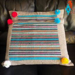 Pair Of Hand Crafted On The Loom Turquoise Grey Cushion Cover Pillow 54 X 44 cm Llama Wool Sofa Bed Chair Decoration Pompons Christmas Gift - thumbnail 2