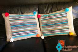 Pair Of Hand Crafted On The Loom Turquoise Grey Cushion Cover Pillow 54 X 44 cm Llama Wool Sofa Bed Chair Decoration Pompons Christmas Gift - thumbnail 1