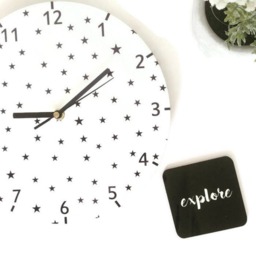 Black & White Stars Wall Clock -Stars Nursery Room Decor - Kids Bedroom Baby Nursery, Children Wall Art, Hanging - thumbnail 2
