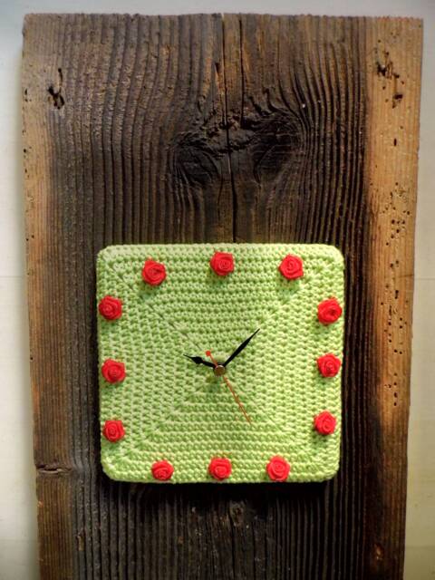 Clock With Crochet Performance Wall Clock Recycled Fabric Wood Country Style - image 1