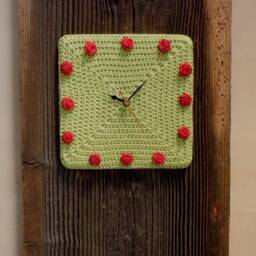 Clock With Crochet Performance Wall Clock Recycled Fabric Wood Country Style - thumbnail 2
