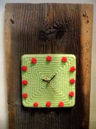 Clock With Crochet Performance Wall Clock Recycled Fabric Wood Country Style - thumbnail 1