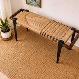 Hand-Woven Entryway Bench Mcm Style End Of Bed & Mudroom Seating - Custom-Made, Multiple Sizes - thumbnail 3