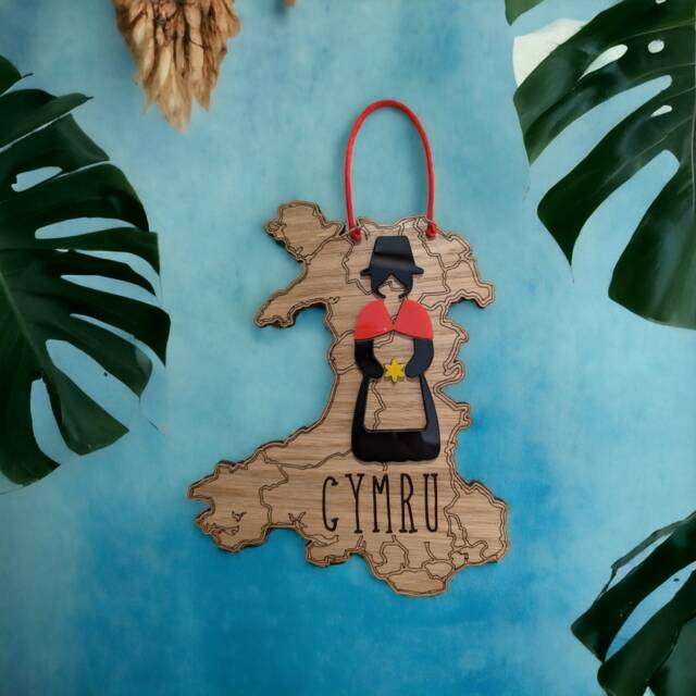 Welsh Lady Map Sign Oak & Acrylic Cymru Wall Decor - image 1
