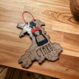 Welsh Lady Map Sign Oak & Acrylic Cymru Wall Decor - thumbnail 2