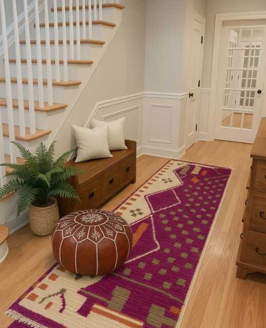 Handmade Moroccan Wool Runner Rug Abstract Berber Design - image 1