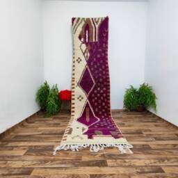 Handmade Moroccan Wool Runner Rug Abstract Berber Design - thumbnail 2
