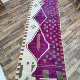 Handmade Moroccan Wool Runner Rug Abstract Berber Design - thumbnail 3