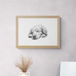Sleeping Golden Retriever Print, Dog Vintage Sketch, Farmhouse Decor, Gifts - thumbnail 3