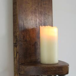 Huge 80 cm Tall Gothic Arch/Church Window Design Rustic Reclaimed Plank Wood Wall Sconce Led Candle Holder With Carved Cross Crucifix - thumbnail 3