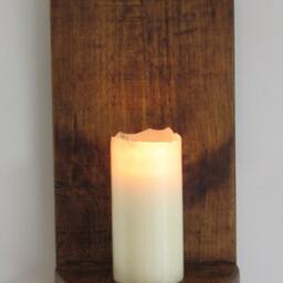 Huge 80 cm Tall Gothic Arch/Church Window Design Rustic Reclaimed Plank Wood Wall Sconce Led Candle Holder With Carved Cross Crucifix - thumbnail 2