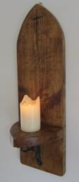 Huge 80 cm Tall Gothic Arch/Church Window Design Rustic Reclaimed Plank Wood Wall Sconce Led Candle Holder With Carved Cross Crucifix - thumbnail 1