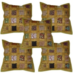 Pillow Covers 16x16 Indian Patchwork Embroidery Sequin Cushion Cover Bohemian Pillows Designer Traditional Embroidered Cases Throw - thumbnail 2