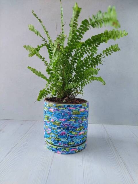 Teal & Green Vivid Medium Size Polymer Clay Indoor Planter Possible With A Drainage Plate - image 1