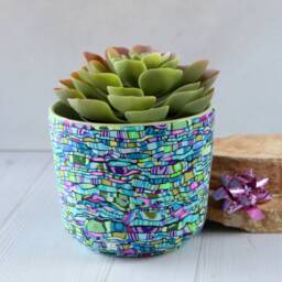 Teal & Green Vivid Medium Size Polymer Clay Indoor Planter Possible With A Drainage Plate - thumbnail 3