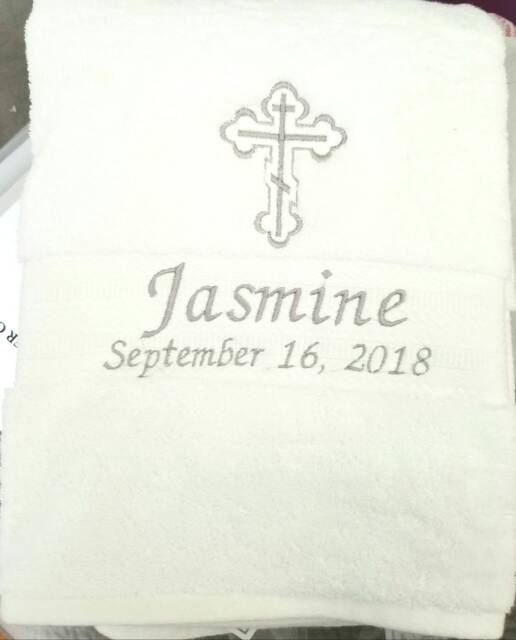 Personalized Baptism Towel For Greek Orthodox Baptism, Bath Towel, Embroidered - image 1