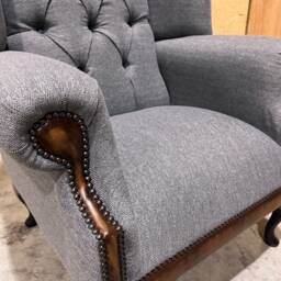 British Handmade Grey Herringbone Wool High Back Wing Chair - thumbnail 2