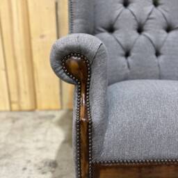 British Handmade Grey Herringbone Wool High Back Wing Chair - thumbnail 4
