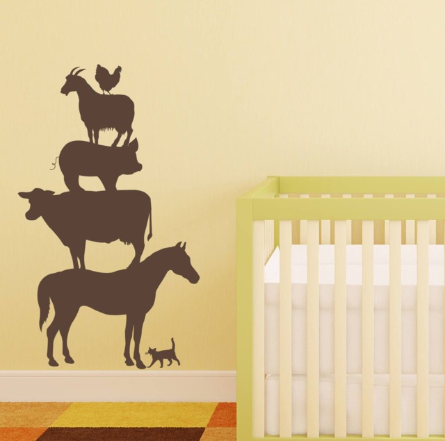 Farm Animals Stacked Wall Decals - Choose Color Horse Cow Pig Goat Chicken Cat Kitten Barn Stickers Kids Nursery Boy Girl Room Decor C079 - image 1