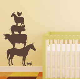 Farm Animals Stacked Wall Decals - Choose Color Horse Cow Pig Goat Chicken Cat Kitten Barn Stickers Kids Nursery Boy Girl Room Decor C079 - thumbnail 1