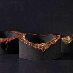 Magma Concrete Candle Vessel, Mantle Copper Low Tealight Holder, Modern Decor - Volcano Collection - thumbnail 3