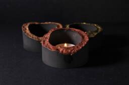 Magma Concrete Candle Vessel, Mantle Copper Low Tealight Holder, Modern Decor - Volcano Collection - thumbnail 1