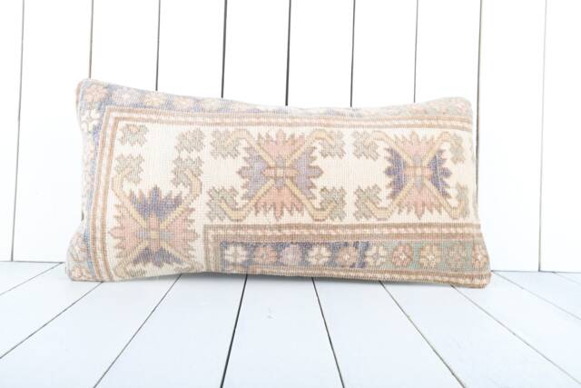 Vintage Turkish Kilim Lumbar Pillow Cover 12x24 Inch, Handmade - image 1