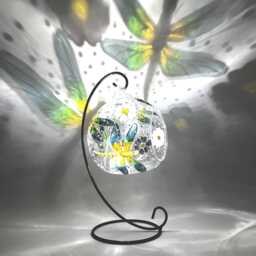 Colourful Dragonfly Glass Candle Holder, Hand Painted, With Metal Stand - thumbnail 4