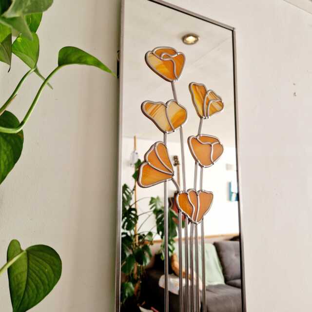 New Art Nouveau Stained Glass Orange Californian Poppies 91x21cm - image 1