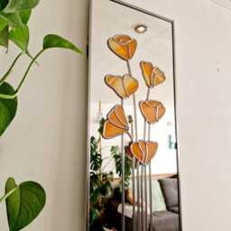New Art Nouveau Stained Glass Orange Californian Poppies 91x21cm - thumbnail 1
