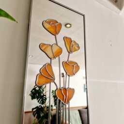 New Art Nouveau Stained Glass Orange Californian Poppies 91x21cm - thumbnail 3