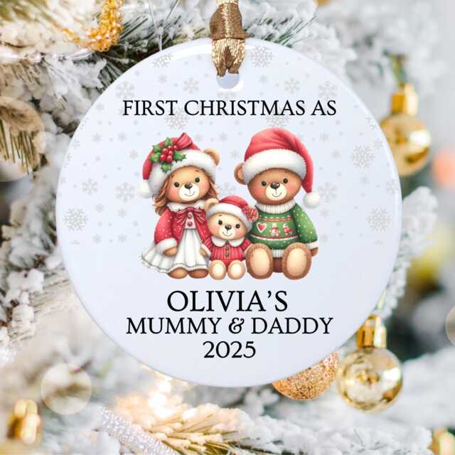 Personalized First Christmas Family Ornament, New Parents Tree Decoration - image 1
