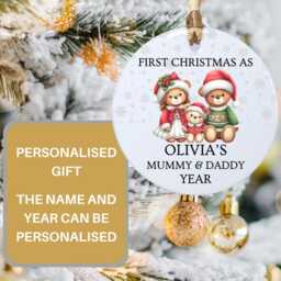 Personalized First Christmas Family Ornament, New Parents Tree Decoration - thumbnail 3