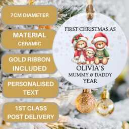 Personalized First Christmas Family Ornament, New Parents Tree Decoration - thumbnail 2