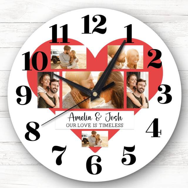 Love Timeless Photos Valentine's Day Gift Anniversary White Personalised Clock - image 1