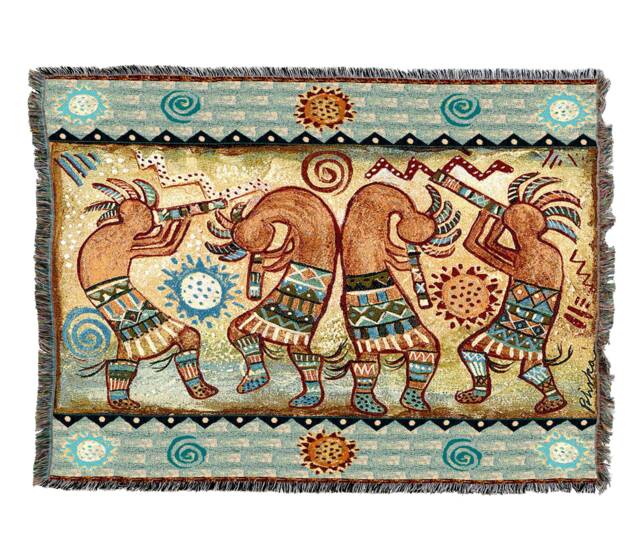 Kokopelli Quartet Ii Woven Tapestry Throw Blanket, Large Soft Comforting, Native American Inspired 100% Cotton Made in Usa 72x54 - image 1