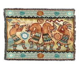 Kokopelli Quartet Ii Woven Tapestry Throw Blanket, Large Soft Comforting, Native American Inspired 100% Cotton Made in Usa 72x54 - thumbnail 1