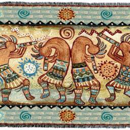 Kokopelli Quartet Ii Woven Tapestry Throw Blanket, Large Soft Comforting, Native American Inspired 100% Cotton Made in Usa 72x54 - thumbnail 3