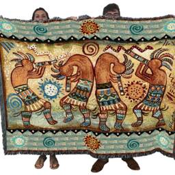 Kokopelli Quartet Ii Woven Tapestry Throw Blanket, Large Soft Comforting, Native American Inspired 100% Cotton Made in Usa 72x54 - thumbnail 2