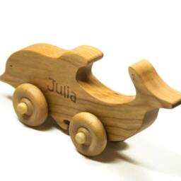 Personalized Wooden Dolphin Toy Car Cherry Wood Children's Gift - thumbnail 2