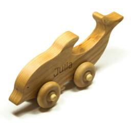 Personalized Wooden Dolphin Toy Car Cherry Wood Children's Gift - thumbnail 3