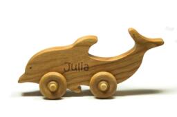 Personalized Wooden Dolphin Toy Car Cherry Wood Children's Gift - thumbnail 1