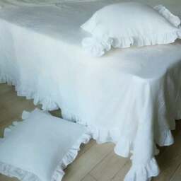 Natural Linen Throw Blanket Over-Sized With Ruffles, Multiple Colors To Choose, Lay Back Luxury - thumbnail 2