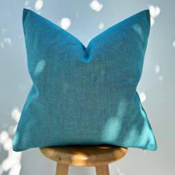 Teal Linen Throw Pillow Cover Textured Decorative Cushion - All Duties Paid Usa - thumbnail 2