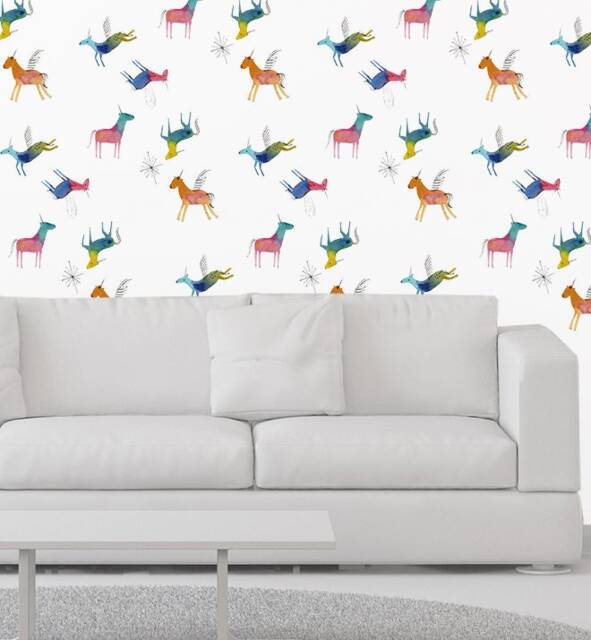 Rainbow Unicorns Pattern Wall Sticker Decal - Kids Stickers, Animals Childrens Decals, Art, Room