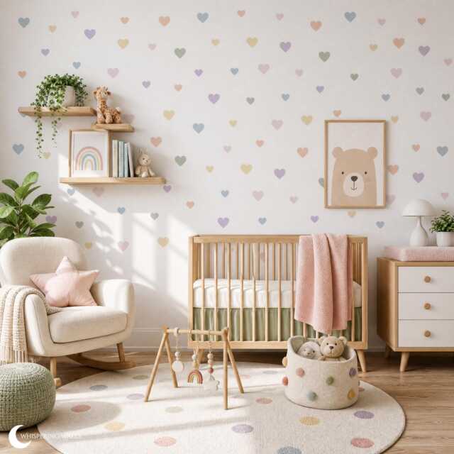 Pastel Love Heart Wall Stickers - Multicoloured Fun Kid's Decor Whimsical Gender Neutral Nursery Decals - image 1