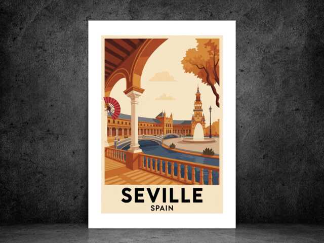 Seville Spain Travel Poster - Vintage Wall Print Scenic Landscape City Art Destination A5 A4 A3 Framed Or Unframed - image 1